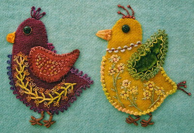 Robin Atkins embroidered, wool applique chicks Robin Atkins embroidered, wool applique chicks