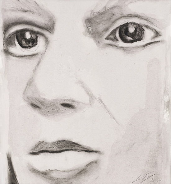 Luc Tuymans Facial Reconstruction, 2020 charcoal and watercolour on paper 32 x 29 cm Luc Tuymans Facial Reconstruction, 2020 charcoal and watercolour on paper 32 x 29 cm