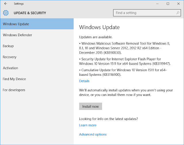 Update Baru Windows 10 Version 1511 (KB3116900) Update Baru Windows 10 Version 1511 (KB3116900)