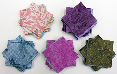 hexie cutting tutorial: pile stacks of 2" squares, alternating orientation of each stack hexie cutting tutorial: pile stacks of 2" squares, alternating orientation of each stack