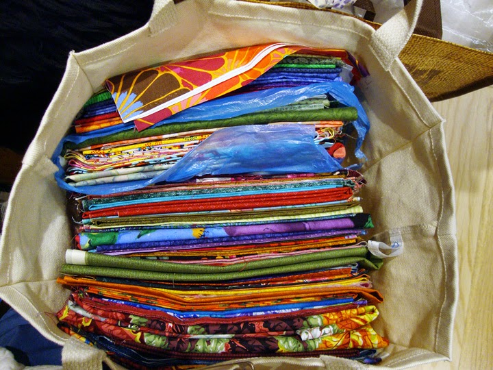 old frabric storage system: Fabrics stored in large tubs and various smaller containers old frabric storage system: Fabrics stored in large tubs and various smaller containers