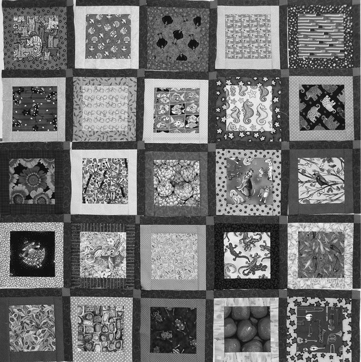 greyscale layout [possibility for quilt by Robin Atkins Robin Atkins, I Spy quilt, possible layout showing values in grey scale