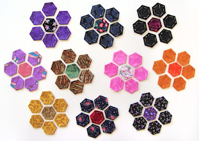 arranged hexie flower petal & centers, new hexie quilt by Robin Atkins arranged hexie flower petal & centers, new hexie quilt by Robin Atkins