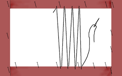 drawing by Robin Atkins showing how to lace fabric onto foamboard