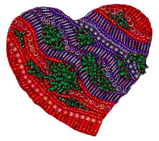 improvisational bead embroidery, inset into handbound book by Robin Atkins