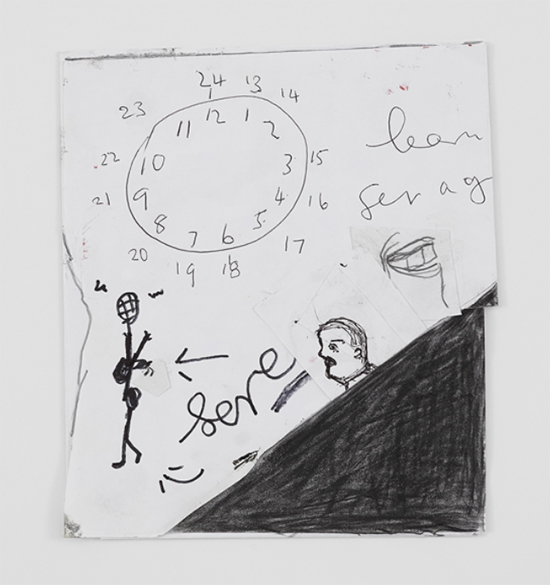 Rose Wylie Small Black Serena, 2019 Ballpoint pen, pencil, coloured pencil and collage paper 19.2 x 17 cm drawing Rose Wylie Small Black Serena, 2019 Ballpoint pen, pencil, coloured pencil and collage paper 19.2 x 17 cm