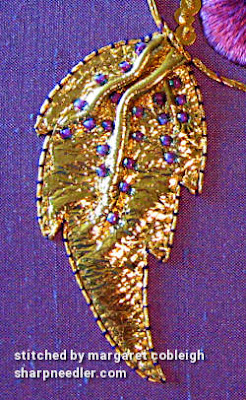 Goldwork Leaf Detail Goldwork leaf in detail. (Royal School of Needlework, goldwork with pansy)