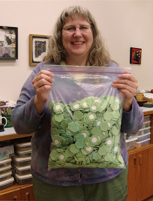 My friend, Christy, with her bag of hexies, is a great influence on me! My friend, Christy, with her bag of hexies, is a great influence on me!