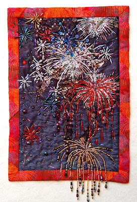 Thom Atkins, beaded quilt, bead journal project, July, Bombs Bursting in Air