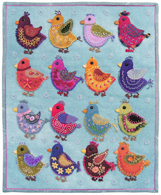 Chicks, a wall quilt by Robin Atkins, embroidery on wool applique Chicks, a wall quilt by Robin Atkins, embroidery on wool applique