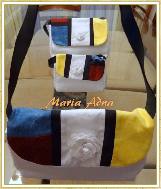 Kit de três bolsas em patchwork Mondrian Bolsas em patchwork, Bolsas publicadas em revista, Patchwork publicado em revista, Maria Adna Ateliê, Maria Adna, Patchwork