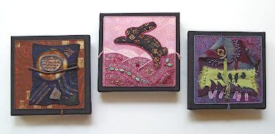 BJP beadwork for April, June and August by Robin Atkins, mounted for display