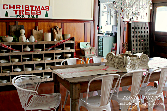 Rusty Hinge 2015 Rustic Meets Refined Christmas Home Tour Christmas dining room with harvest table and Tolix chairs