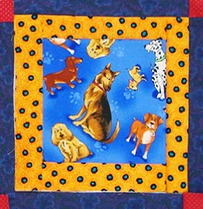 "I Spy a Brown Dog" - center block on quilt by Robin Atkins Robin Atkins, I Spy quilt, front, center block