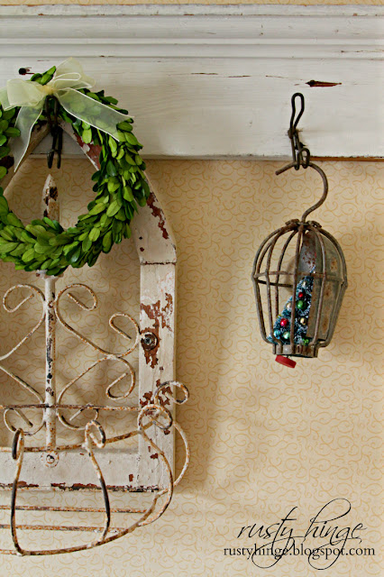 Rusty Hinge 2015 Rustic Meets Refined Christmas Home Tour Christmas bottle brush tree in a vintage light cage