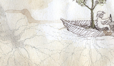 Detail of drawing by Judith Hoffman showing squiggly lines produced by shaky hand. Enlarged view of squiggly lines produced by shaky hand, part of aging.