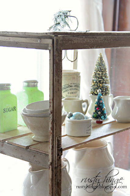 Rusty Hinge 2015 Rustic Meets Refined Christmas Home Tour Antique French cheese safe filled with ironstone