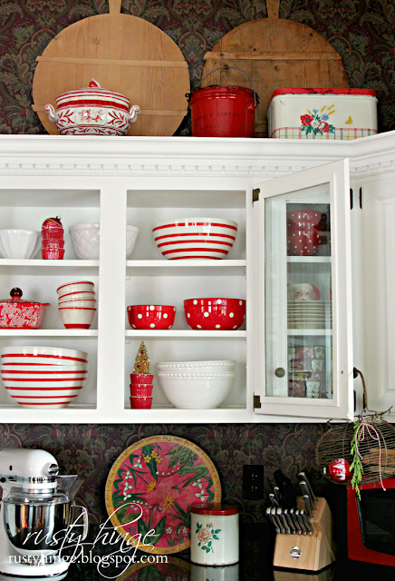 Rusty Hinge 2015 Rustic Meets Refined Christmas Home Tour Rusty Hinge red and white Christmas kitchen cupboards