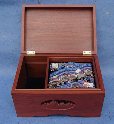 bead embroidery by Robin Atkins in wooden box by Maurice Sewelson