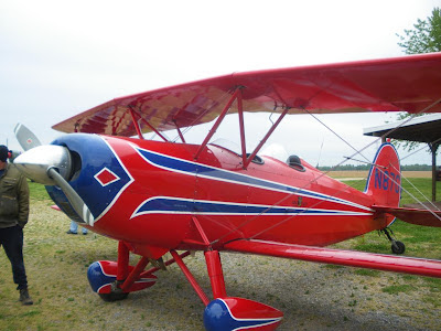 a bright red airplane