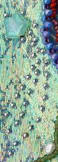 bead embroidery by Robin Atkins, July bead journal project, detail vintage aluminum seed beads