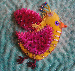 She Has Flown the Coop, a wall quilt by Bunny Starbuck, detail She Has Flown the Coop, a wall quilt by Bunny Starbuck, detail