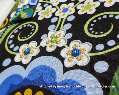Bead Embroidered Flowers Three bead embroidered flowers. (Wild Child Japanese Bead Embroidery by Mary Alice Sinton)
