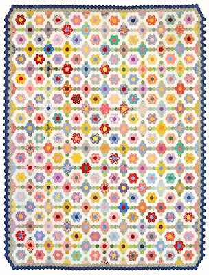 Mama's Garden, Hexie Quilt by Robin Atkins, hand pieced, embroidered, quilted Mama's Garden, Hexie Quilt by Robin Atkins, hand pieced, embroidered, quilted