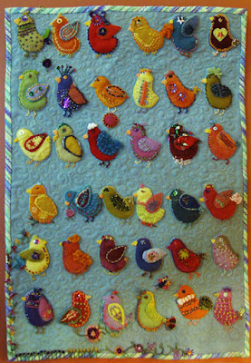 Birds of a Feather Can Dance Together, a wall quilt by Lorraine Jones, embroidery on wool applique Birds of a Feather Can Dance Together, a wall quilt by Lorraine Jones, embroidery on wool applique