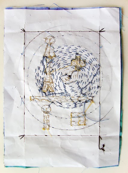 Method for beading circles by Robin Atkins, bead embroidery Draw circles on back side. Sew along drawn lines to make a stitched beading guide.