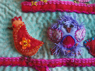 She Has Flown the Coop, a wall quilt by Bunny Starbuck, detail She Has Flown the Coop, a wall quilt by Bunny Starbuck, detail