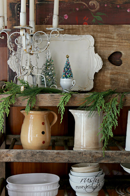 Rusty Hinge 2015 Rustic Meets Refined Christmas Home Tour Antique French ironstone on a vintage factory shoe cart