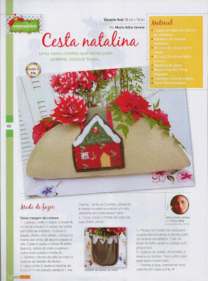 Cesta natalina - Publicada por Maria Adna na Revista Patch e Afins nº 53 Cesta nataliana, Trabalhos natalinos, Artigos para natal, Decoração para natal, Maria Adna Ateliê, Artigos natalinos pulicoados revista, Maria Adna publica trabalho na revista Patch e afins, Maria Adna Jarcew