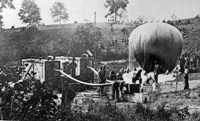 Lowe's portable hydrogen generators filling the observation balloon Intrepid. Lowe's portable hydrogen generators filling the observation balloon Intrepid.