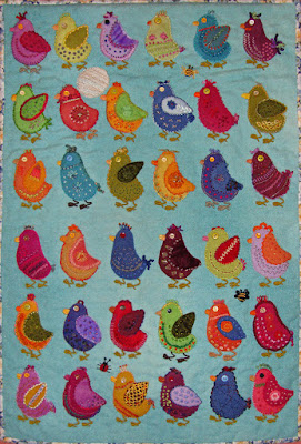 Chicks, a wall quilt by Glenys Baker, embroidery on wool applique Chicks, a wall quilt by Glenys Baker, embroidery on wool applique