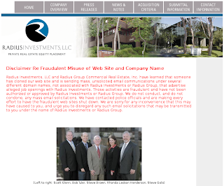 Radius Investments obliged to put a disclaimer/warning on their home page due to scammers impersonating them.