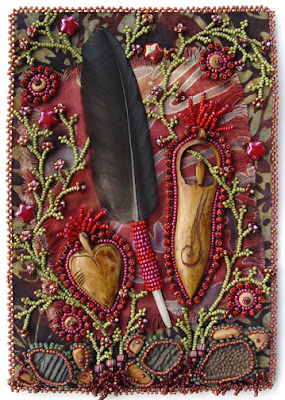 bead embroidery, improvisational, by robin atkins, bead artist, bead journal project for October, title is Respect