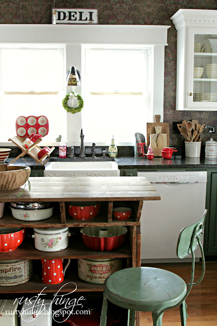 Rusty Hinge 2015 Rustic Meets Refined Christmas Home Tour Rusty Hinge red and white Christmas kitchen