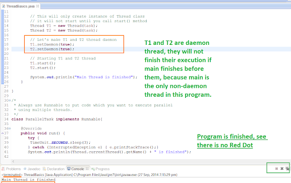 Daemon thread example in Java