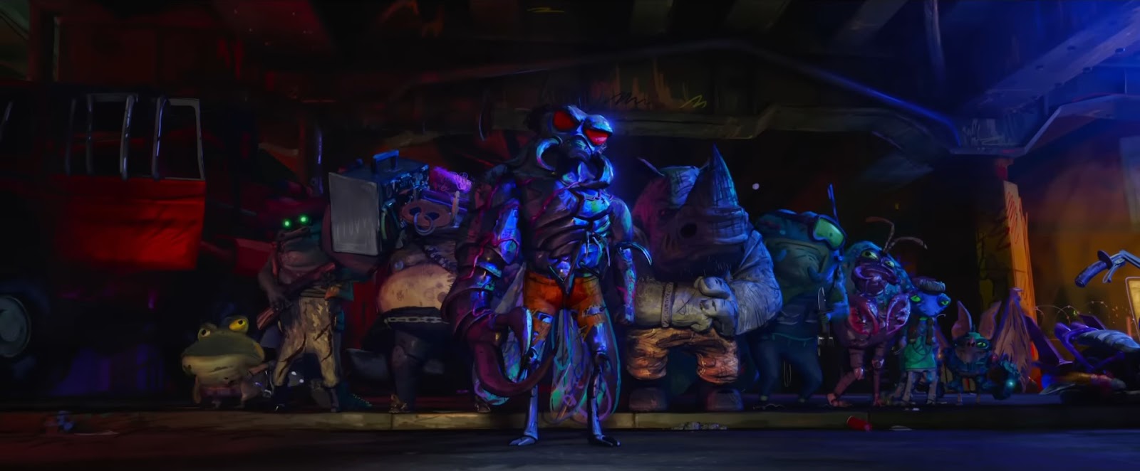 Teenage Mutant Ninja Turtles Mutant Mayhem 2023 animated film mutant rogues gallery featuring Rocksteady and Bebop