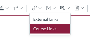 Link menu in Canvas LMS Enhanced RCE Link menu showing External and Course Links in Canvas LMS Enhanced RCE