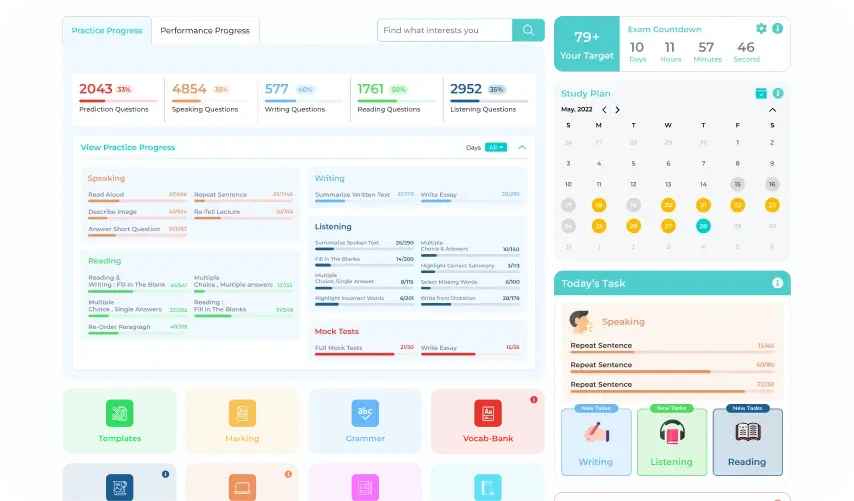 Alfa PTE Dashboard with Practice Progress and Study Planner AI Powered PTE Exam Preparation and Scoring Tool