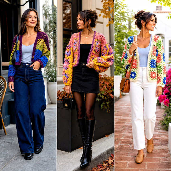 25 Rainbow Crochet Cardigan outfit ideas