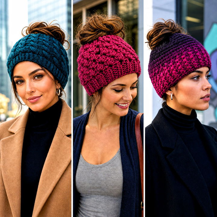 25 messy bun crochet hat with hair tie outfit ideas
