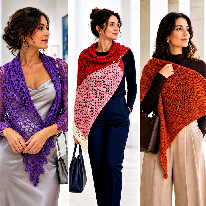 25 triangular crochet shawl outfit ideas