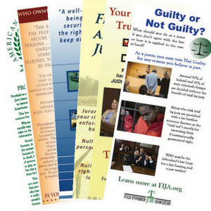Fan arrangement of five legal-themed pamphlets in various colors.