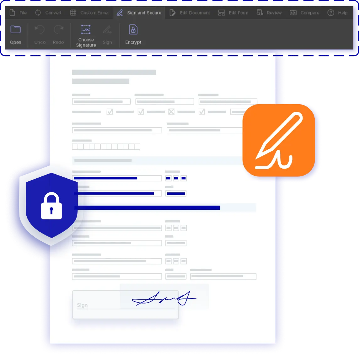 Fill out interactive forms, add passwords, and sign PDFs with Able2Extract Professional