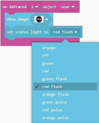 Status light selection dropdown list