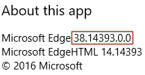 Microsoft Edge version dialog
