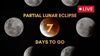graphic showing the words partial lunar eclipse and then a countdown from 7 days to go until 0 days to go for the day of the eclipse.